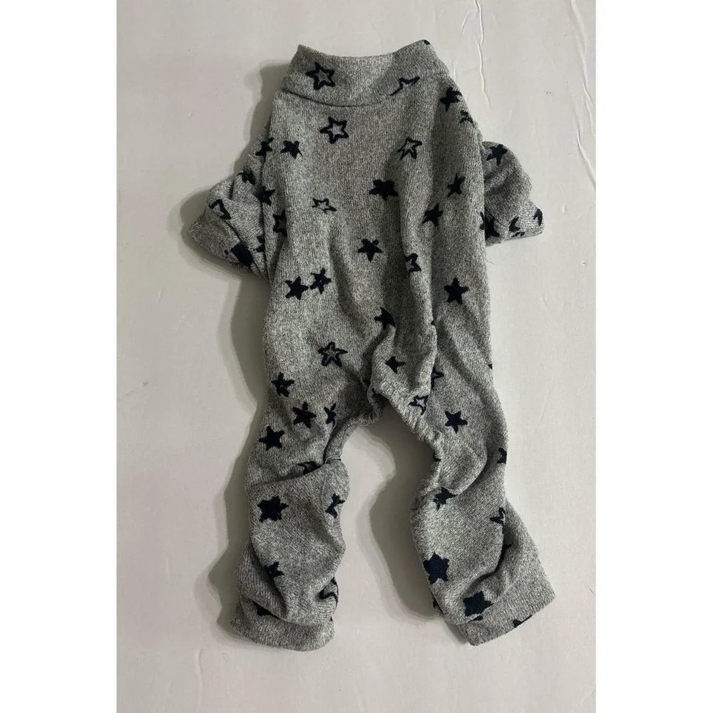 Dog Pajamas (XXS) Teacup Size, Gray with Black Star Dog Pjs